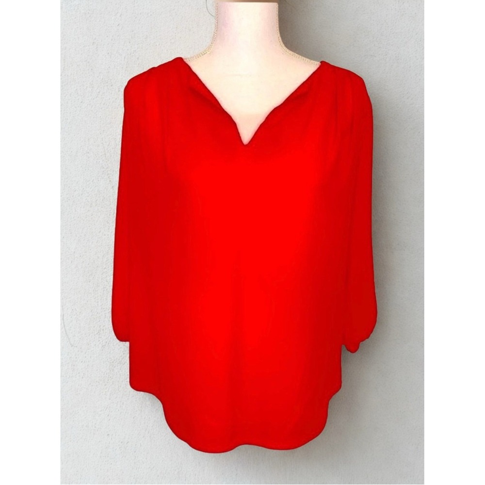 Pleione Blouse Top Women V-Neck 3/4 sleeve Medium Orange